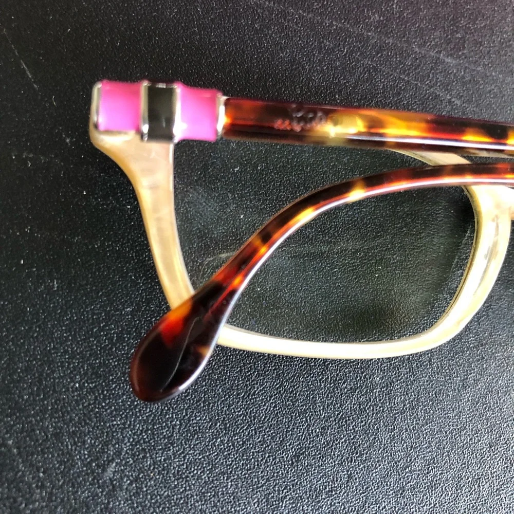 Prescription Lilly Pulitzer brown and pink eyeglass frames with matching case